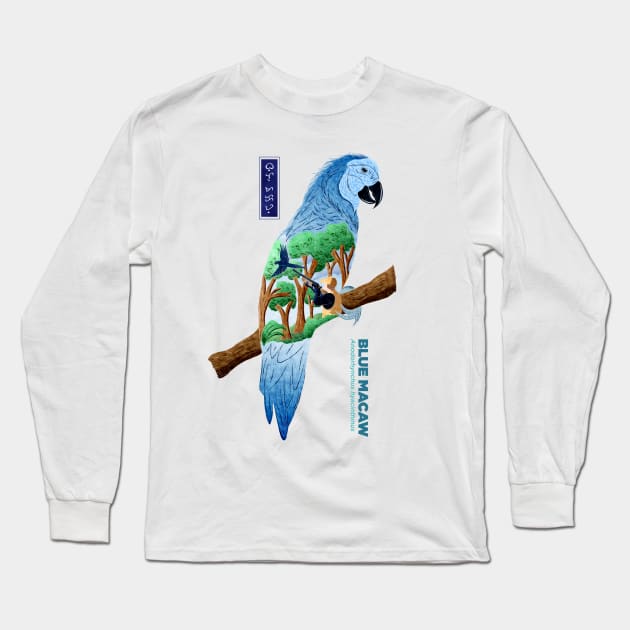 The Last Blue Macaw - White Long Sleeve T-Shirt by Thor Reyes